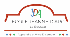 École Jeanne d'Arc Le Bouscat : Apprendre et Vivre Ensemble Logo École Jeanne d'Arc Le Bouscat, sigle JDA coloré et slogan Apprendre et Vivre Ensemble.